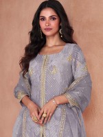 Light Grey Faux Georgette Party Wear Sharara Suit